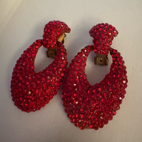 Vintage Bellini Vibrant Red Swarovski crystal drops earrings New/Clip/ Designer - Picture 11 of 13